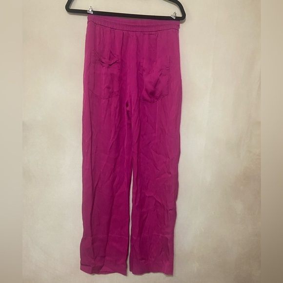 ZARA NWOT fuchsia pull on wide leg drawstring casual pants with pockets size S - Picture 3 of 6